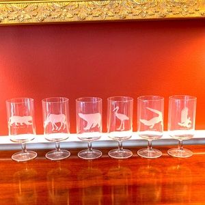 Set of Six Georg Jensen Etched Endangered Species Stemmed Glassware